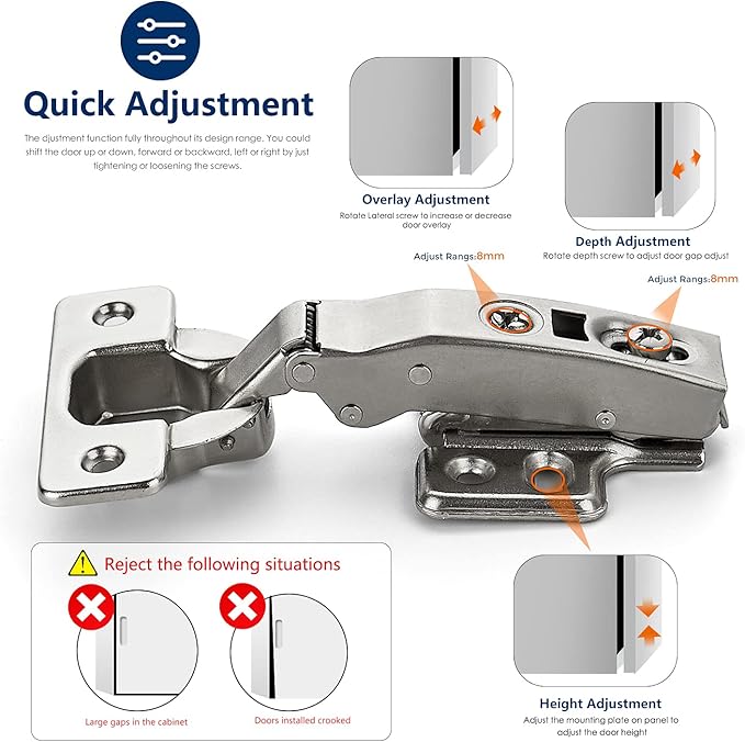 Ravinte 20 Pack 10 Pairs European Kitchen Cabinet Hinges Soft Close Full Overlay Door Heavy-Duty Frameless Adjustable Concealed Cabinet Cup Hinges