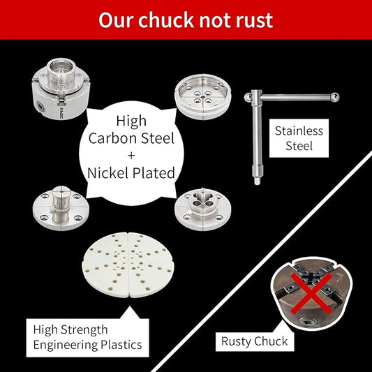 4 Inch Wood Lathe Chuck Set 1-1/4“x 8tpi Thread and 1"x8tpi Adapter, Nickel Plated Self Centering 4 Jaw Wood Turning Chuck set(5 jaws)…