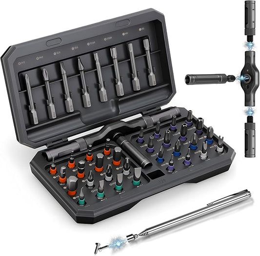 Magnetic Ratchet Screwdriver Set, 42 + 1 T Handle Ratchet Screwdriver with S2 Steel Multi Bits, Magnetic Screwdriver Set with a Magnetic Pickup Tool for Home Daily Repair Furniture & DIY, Grey