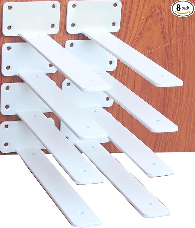 8 Pack - 12 inch White Hidden L Shelf Bracket (1/5 Inch Thicked) Iron Floating Shelf Brackets Rustic Industrial Metal Brackets for Shelf Support