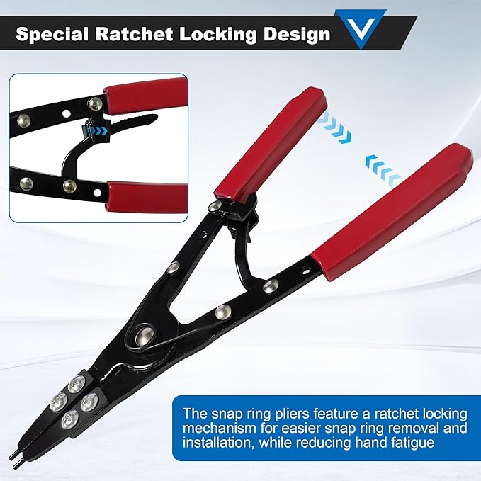 Snap Ring Pliers, 38700 External Heavy Duty Circlip Plier Rigid Automotive Tools Compatible with 2007 and Newer Ford Pickups Anti-slip Snap-ring Installation Removal Kit with Ratchet Locking Design