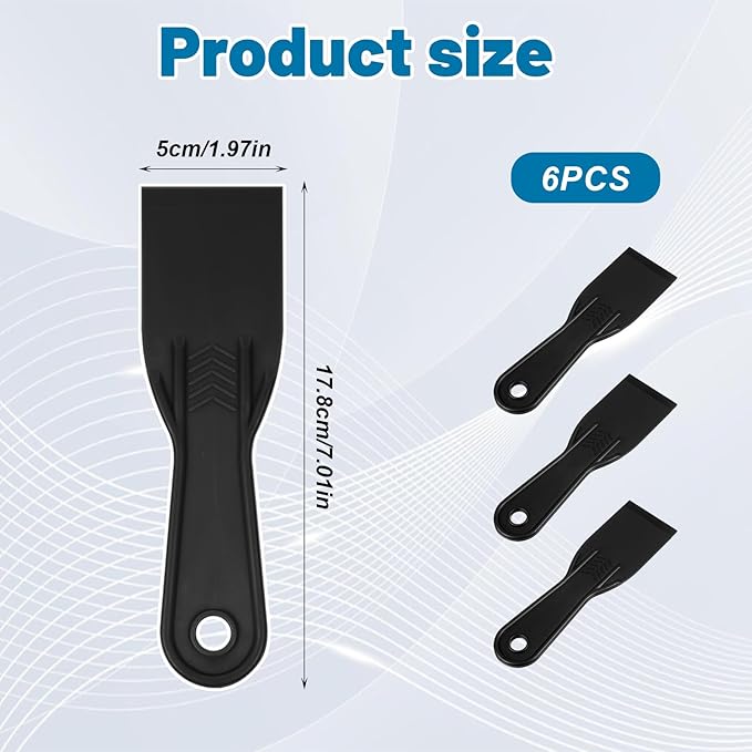 6 Pcs Plastic Putty Knife 7 Inch Flexible Paint Scraper Tool Black Filling Knives for Repairing Walls Pasting Plaster Scraping Puttys Durable Plastics Scraper Tool for DIY and Professional Use
