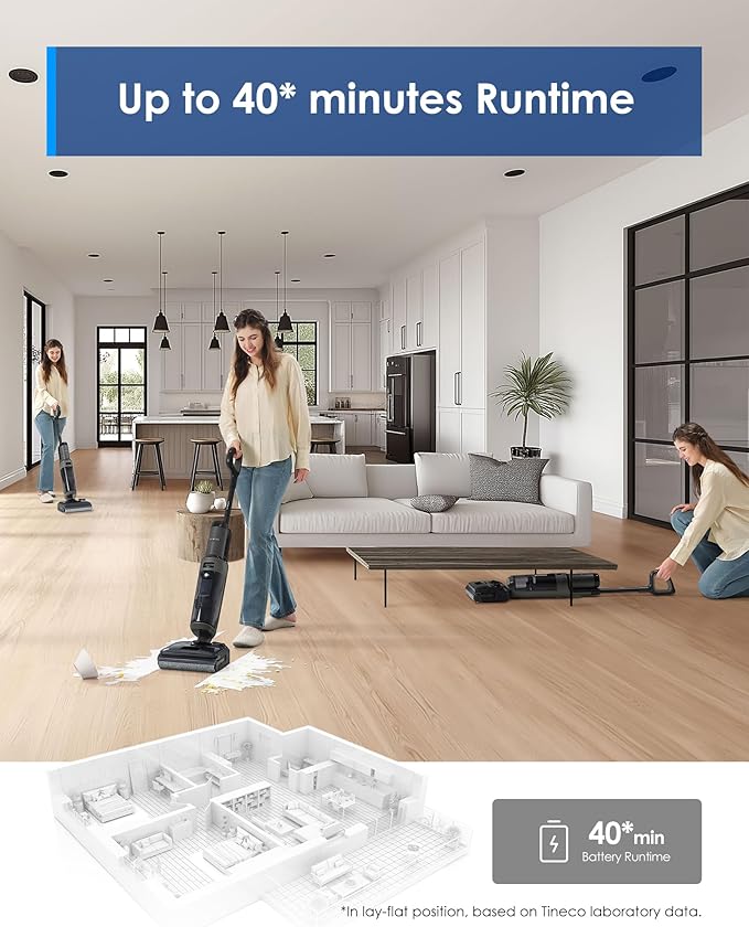 Tineco Floor ONE i6 Stretch Wet Dry Vacuum Cleaner, Vacuum & Mop All in One, 20kpa Powerful Suction, Up to 40 Minutes Runtime, 180째 Lay-Flat, Anti-Tangle Design, Full-Path Self-Cleaning&185??Flashdry