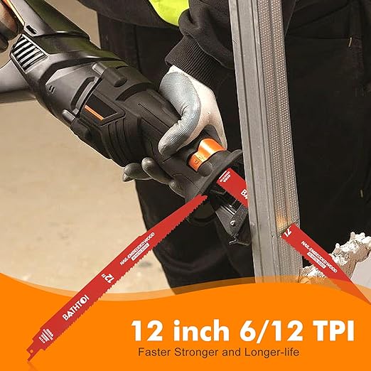 25 Pack 12 Inch 6/12 Tpi Reciprocating Saw Blades for Wood and Nail-Embedded Wood Cutting, Bi-Metal Sawzall Blades with 8% Cobalt for Longer Life and Faster Cutting Speed