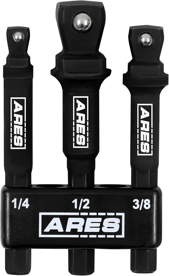 ARES 22046 ??3-Piece 3-Inch Impact Wobble Extension Set - 1/4-Inch, 3/8-Inch, and 1/2-Inch Drive Wobble Extensions Offer 30-Degree Range of Motion for Enhanced Access ??Includes Extension Holder