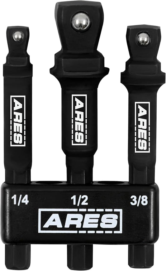 ARES 22046 ??3-Piece 3-Inch Impact Wobble Extension Set - 1/4-Inch, 3/8-Inch, and 1/2-Inch Drive Wobble Extensions Offer 30-Degree Range of Motion for Enhanced Access ??Includes Extension Holder