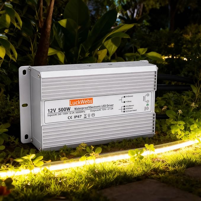 LED Driver 12V500W Waterproof Power Supply AC 90-130V to DC 12V41.6A Low-Voltage IP67 Switching Power Supply LED Strip Outdoor Light Box Waterproof Transformer