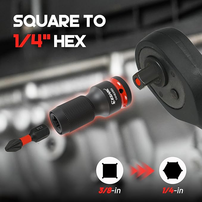 EZARC 21PCS Impact Socket Adapter Set, Includes CR-MO Universal Swivel Socket Set, CR-MO Impact Couplers, CR-V Reducers, CR-V Hex Extension Bits, Square Drive Sockets, 1/4", 3/8", 1/2" Drive