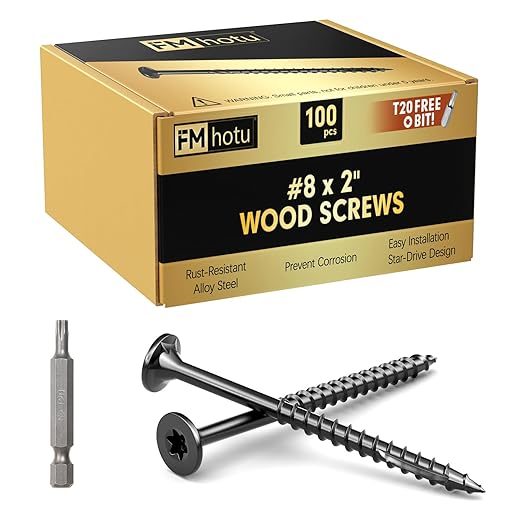 #8 x 2” Deck Screws, 100Pcs Star Drive Wood Screws, Rust Resistant Timber Screws for Timber/Log/Landscaping Wood, T20 Star Bit Included, Black