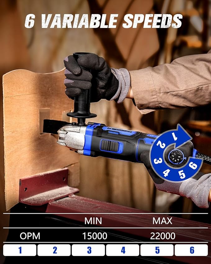 AVID POWER Oscillating Tool, 3.5-Amp Oscillating Multi Tool with 4.5째 Oscillation Angle, 6 Variable Speeds and 13pcs Saw Accessories, Auxiliary Handle and Carrying Bag - Blue