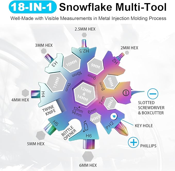 Vickay 18 in 1 Snowflake Multi Tool, Phillips Flat Screwdriver Kit/Wrench/Bottle Opener, EDC Camping Gear, Gifts for Men (Colorful)