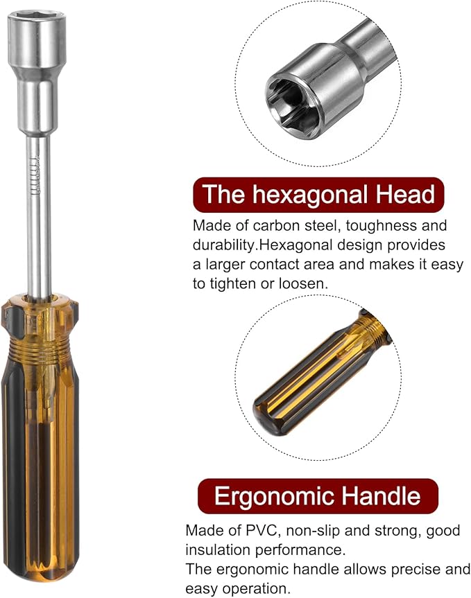 HARFINGTON Metric Hex Nut Screwdriver 12mm Carbon Steel Ergonomic PVC Grip Non-Magnetic Socket Wrench Screwdriver Hand Tool for Automotive Maintenance Home Improvement.