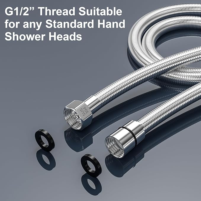 79" Shower Hose, Extra Long 304 Stainless Steel Handheld Shower Head Hose Extension/Replacement, Flexible & Durable, G1/2 Universal Insert & Nut
