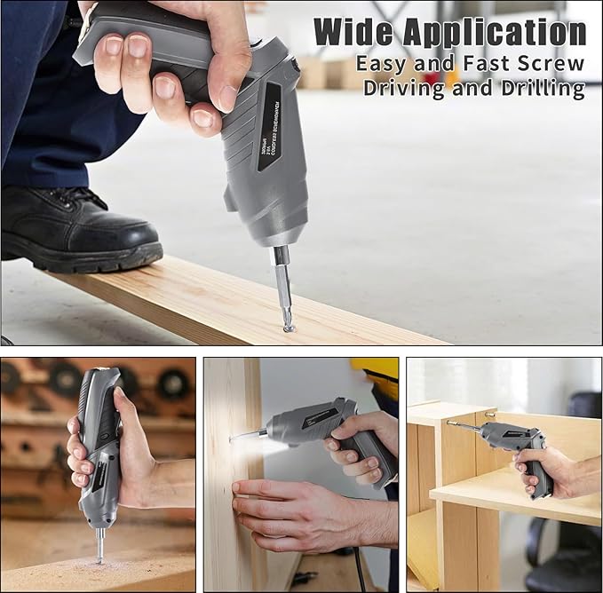 Cordless Electric Screwdriver 3.6V Automatic Rechargeable Power Screwdriver 3.5N.M of Torque 1/4??Chuck 43pcs Screw Drill Set LED Light for Furniture Assembly, Repairing in Home, Office and Workplace.
