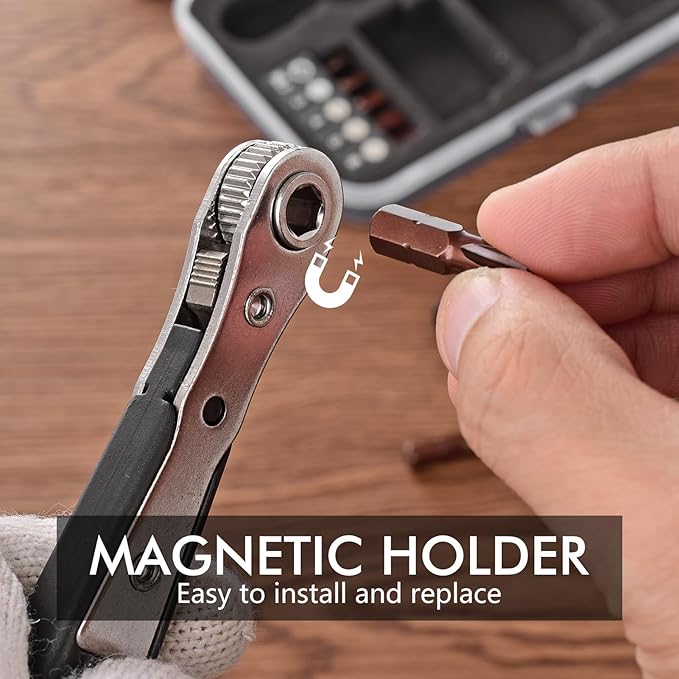 Mini Ratchet Set, Right Angle Screwdriver set with 1/4 Mini Ratchet Wrench and Bits for Tight Spaces