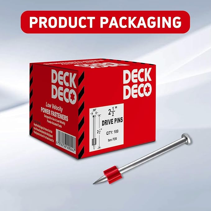 2-1/2" Powder Actuated Fasteners with .300 Head .145" Shank and Flute for Powder Fastening & Power Framing Systems, 100 Pack