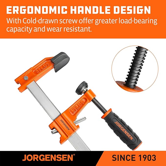 Jorgensen 2-Pack Steel Bar Clamp Set, 4-inch Light Duty, 300 Lbs Load Limit, for Woodworking