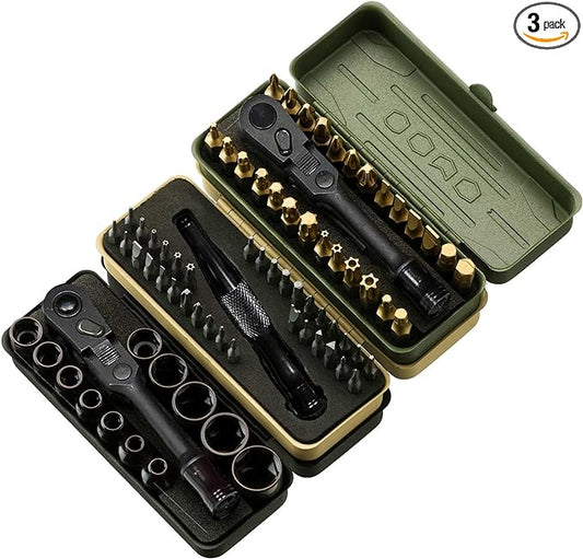 KESI Tool Torx Bit Set 77-Piece, Fully Armed Bits Ratchet Set with 13-Piece 1/4" Dr. Low Profile Sockets, 1/4" Dr 29-piece, and 35-piece Multi Function Bit Set