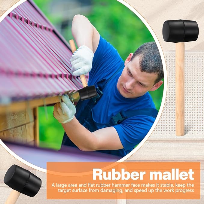 12 Pieces 7 oz Rubber Mallet Hammer with Wood Handle Lightweight Soft Rubber Hammer for DIY Jewelry Leather Crafts Woodworking Camping Flooring Installation, Black