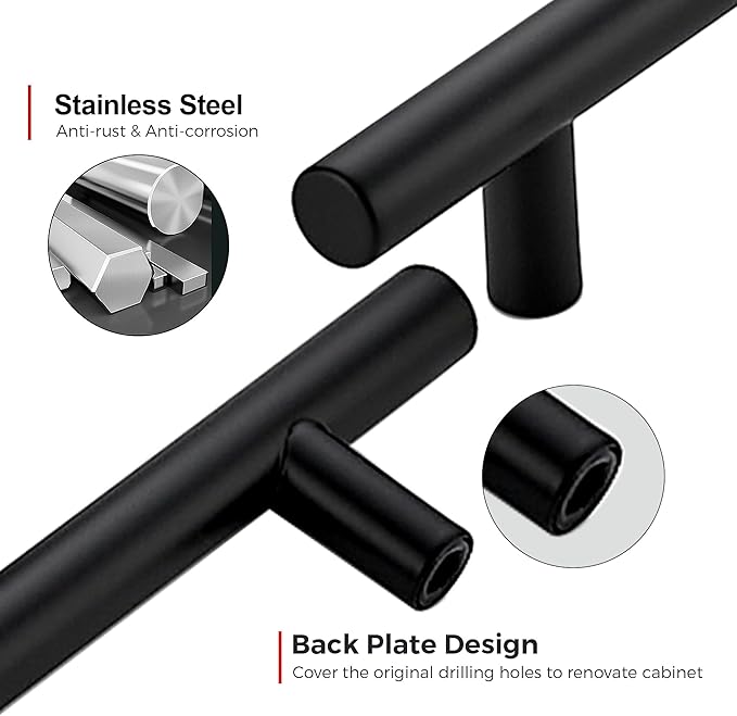 JOY DECOR 5 Pack 12-1/2 Inch Cabinet Pulls Kitchen Cabinet Handles with 10 Inch Hole Center Matte Black Cabinet Hardware Stainless Steel Kitchen Drawer Pulls for Cabinets Cupboard, 256mm Hole Centers