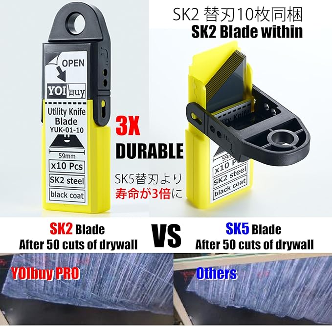 Foldable Utility Knife with Scraper Function, Holds 2 Replacement Blades, Zinc Alloy Body, SK2 Replacement Blade