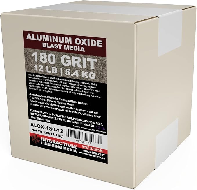#180 Aluminum Oxide - 12 LBS - Fine Premium Long-Lasting Sand Blasting Media, High Abrasive Force Sand Blaster Sand for Metal, Glass, Stone or Wood, Sandblasters, Blasting Cabinet, Blasting Guns