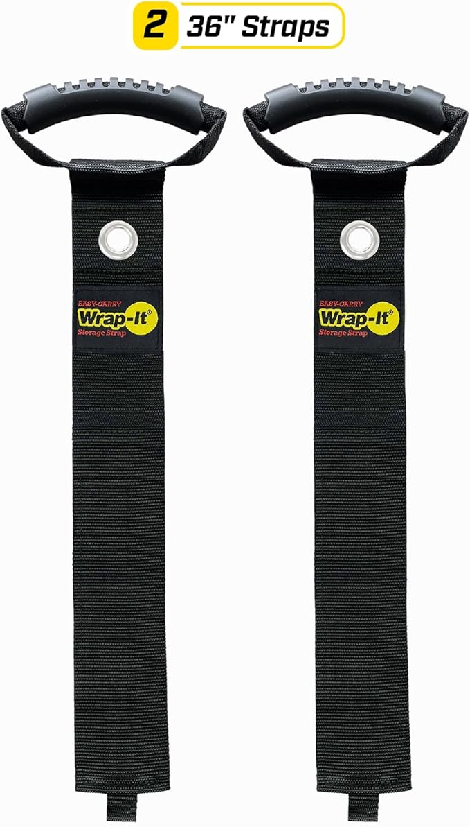 Easy-Carry Wrap-It Storage Straps - 36??(2-Pack) Black with Grommet - Heavy Duty Cord Carrying Strap Keeper and Extension Cord Organizer