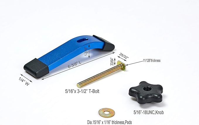 HOTTARGET Aluminum 24"X2 T-track with 2pk Hold Down Clamps,6-3/8"L x 1-1/4"Width-Woodworking and Clamps - High Strength Aluminum Alloy 6063 - Fine Sandblast Anodized - Blue Color