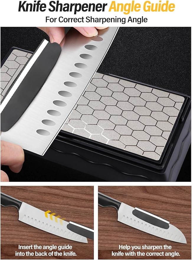 Diamond Sharpening Stones with Honing Guide, Kalolary Knife Sharpener Stone with Non-Slip Base for Chisels Planes Sharpening Stone Set Fine/Coarse Diamond Sharpening Plate with Angle Guide (600/1200)