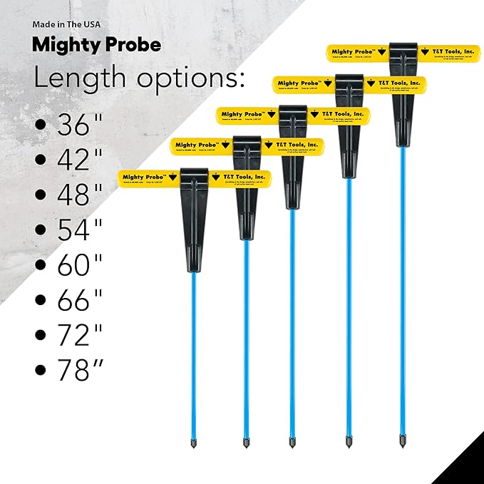 T&T Tools 66-Inch Mighty Probe Insulated Metal Soil Probe ??3/8" Metal Round Rod, Heavy Duty Design for Easy Penetration & Withdrawal, Soil Testing & Landscaping Tools, T-Handle, USA-Made-4 Pack