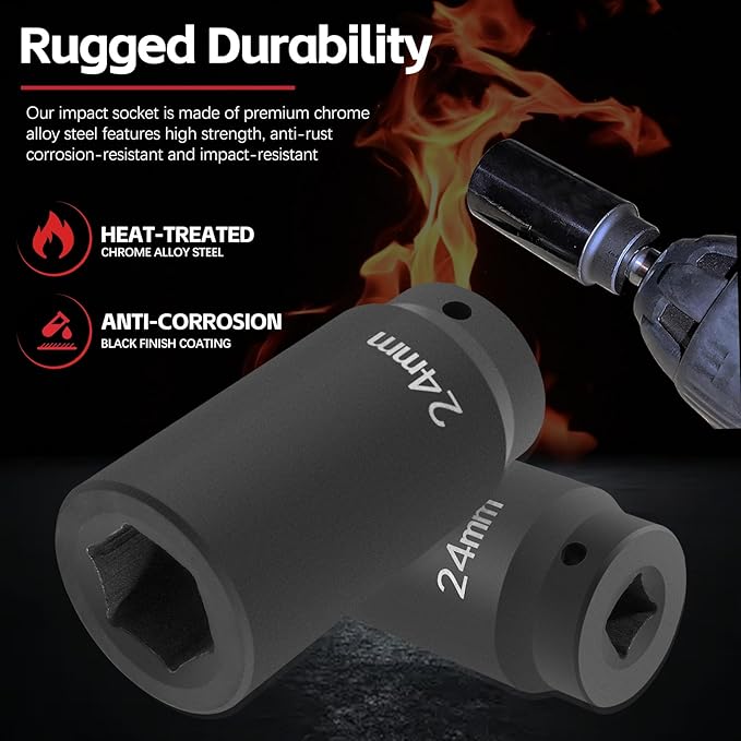 77070 24mm Crank Bolt Socket for GM LS Engine Harmonic Balancer Socket Tool 24 mm Impact Socket Deep Counter-Weighted Design, 3 Times Momentum Power of Standard Impact Sockets