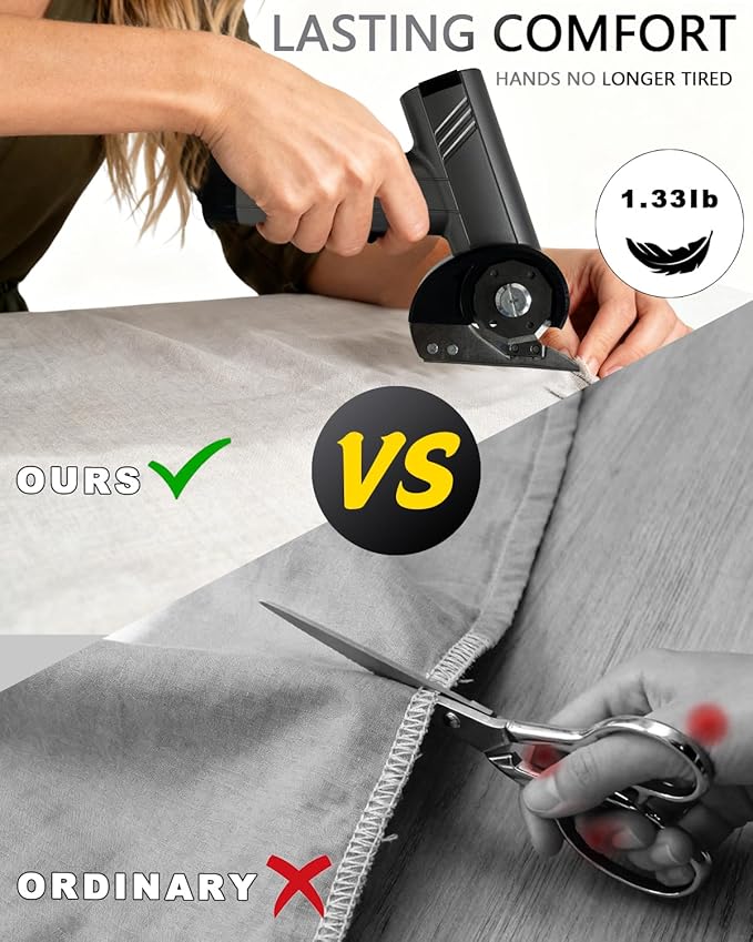 Cordless Scissors Electric Cutter: 4.2V Rechargeable LED Display Cardboard Cutting with 2 Blades LED Light Easy and Safe Cutting - Office Tailors Handmade Crafts and Warehouse (Gray)