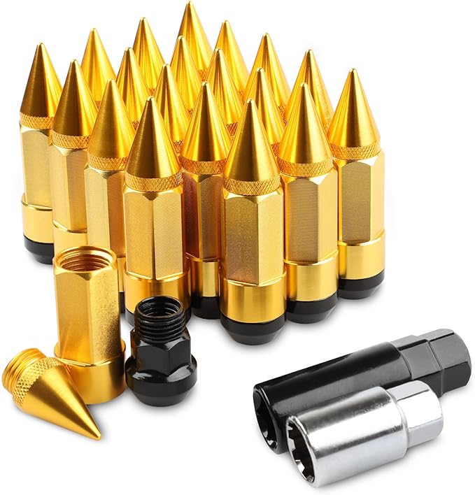 20Pcs Anti Theft Spiked Extended Tuner Wheel/Rims Lug Nut M12X1.5+Socket (Gold)