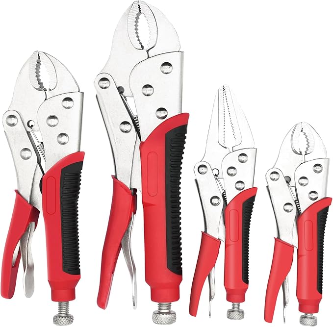 4pcs Lock Pliers Set Vice Grips Pliers Included 8.85 ", 7.48", 5.51 "Curved Jaw And 6.29" Nose Lock Wrench Set for Welding, Metal Bending & Woodworking - Ergonomic Handle