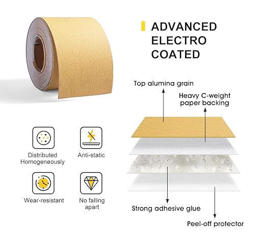 S SATC 220 Grit PSA Longboard Sandpaper 20 Yard Long Continuous Roll, 2-3/4" Wide Self Adhesive Stickyback Sanding Sheets for Automotive, Hand Sanding Blocks,Woodworking, Metal, Plastic