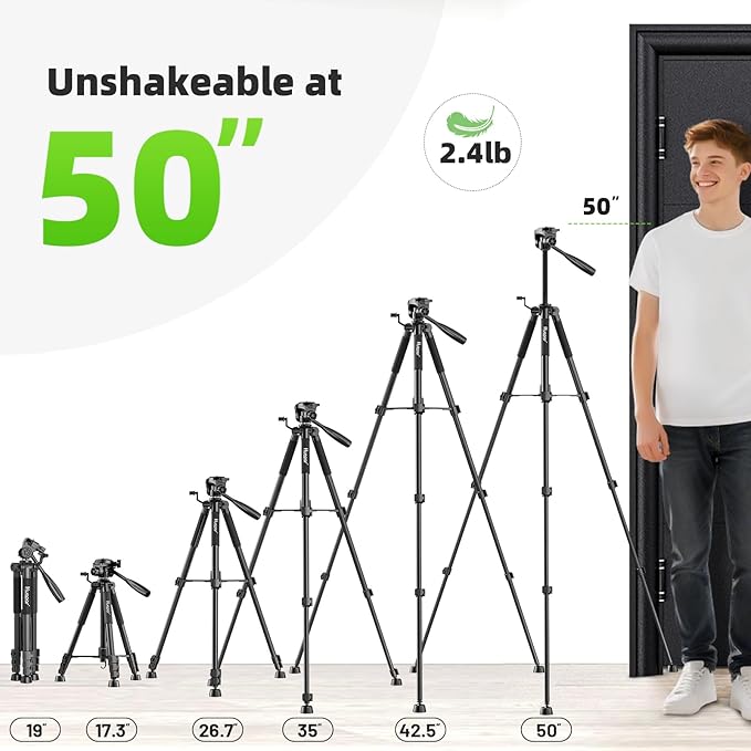 Huepar Tripod 50-inch Extendable Height Tripod Use with Laser Level, Point Lasers, Lazer Distance Measures, 1/4" and 5/8" Thread Mount for for Varieties Tools, Outdoor and Indoor T13A