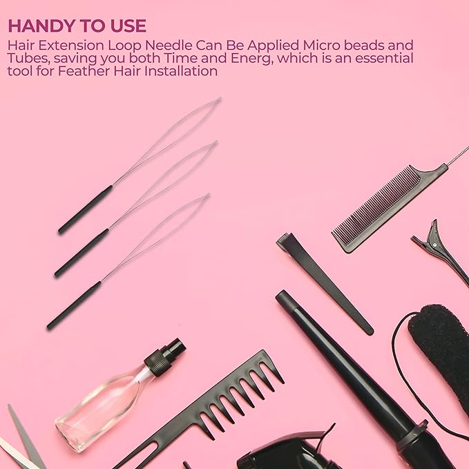 SIVOTE 10-Piece Hair Extension Loop Tool Set, Black- Bead Threader for Hair, Hair Extension Bead Tool, Pulling Hook, and Bead Looper Tool for Seamless Extensions, Micro Rings & Nano Beads