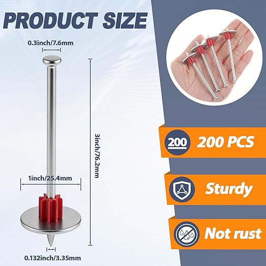 200 Pcs 3" Powder Actuated Fasteners, Sturdy Steel Drive Pins with Red Anti-jam Flute and 1" Washer for Concrete Steel, Fits Most Powder Actuated Tools