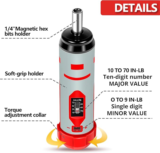 Torque Screwdriver Set 7.91 N쨌m (10-70 in-lbs) 1/4" Drive with 40 S2 Bits, Extended Bits Holder, Sleeve and Storage Bag, Perfect for Bike Repair, Scope Mounting, and Professional Maintenance