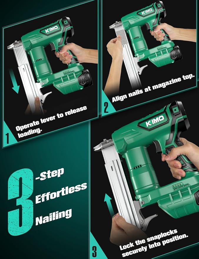 KIMO 2" Brad Nailer Cordless w/Battery 2.0Ah X2, 5000pcs Nails, 180 Nails/min, Single & Contact Firing, Fast Charger, LED Light, Adjustable Depth 18 GA Cordless Nail Gun for DIY Woodworking Framing
