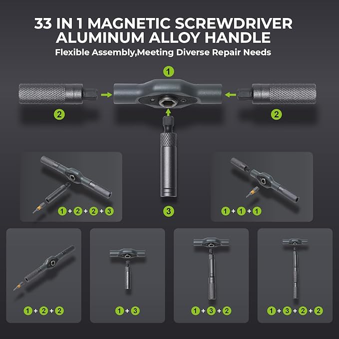 33 in 1 Magnetic Screwdriver Set, Ratcheting Screwdriver Set with Multi Bits & Extension Bar, Handy Repair Tool Kit for Electronics, Computer, Phone, Bicycle, Furniture, PC, Watch & DIY Projects
