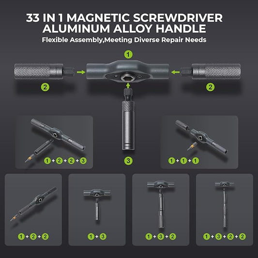 33 in 1 Magnetic Screwdriver Set, Ratcheting Screwdriver Set with Multi Bits & Extension Bar, Handy Repair Tool Kit for Electronics, Computer, Phone, Bicycle, Furniture, PC, Watch & DIY Projects