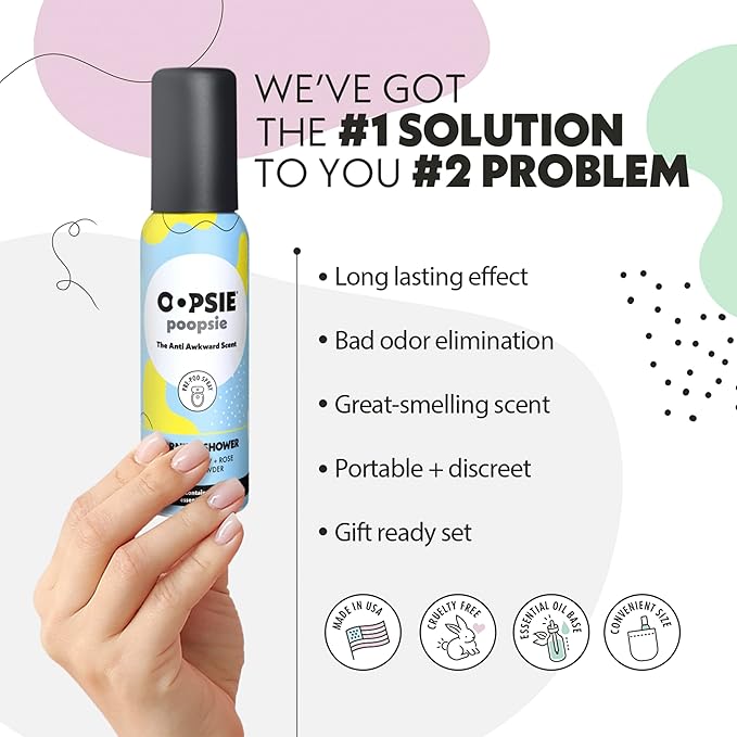 Oopsie Poopsie Pre GO toilet spray, discreet & portable original Pre-poo spray to use on the go. Assorted scents Lemon/Morning Shower Fresh Toilet Odor Eliminator 2oz bottle Gift Set 2 pack