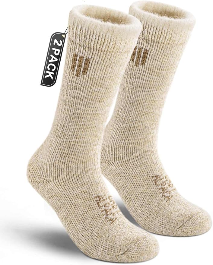 Alpaca Wool Boot Socks Men and Women, Heavyweight Thick Thermal Socks Cold Weather Hunting Hiking, Moisture Wicking