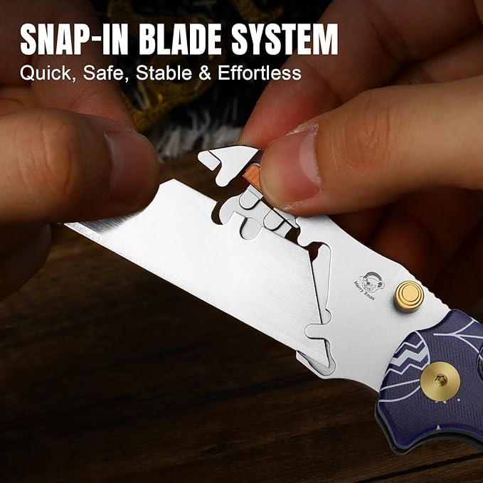 Kizer C01C 2.9(Tool-Free Version) Utility Knife, Quick Change Box Cutter EDC Pocket Knife with 5PCS Razor Blades, Button Liner Lock Blue G10 Handle Folding Knives with Integrated Tools, V3488.29JMC2