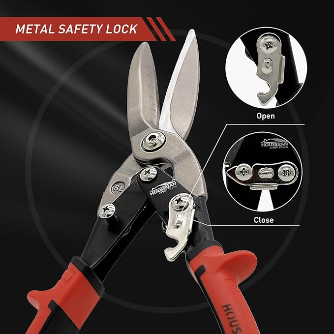 12 Inch Aviation Snips, Long Straight Cut Tin Snips, Heavy Duty CR-MO Metal Cutters with Double Lever, Scale Markings & Safety Lock, Shears Scissors for Cutting Metal Sheet