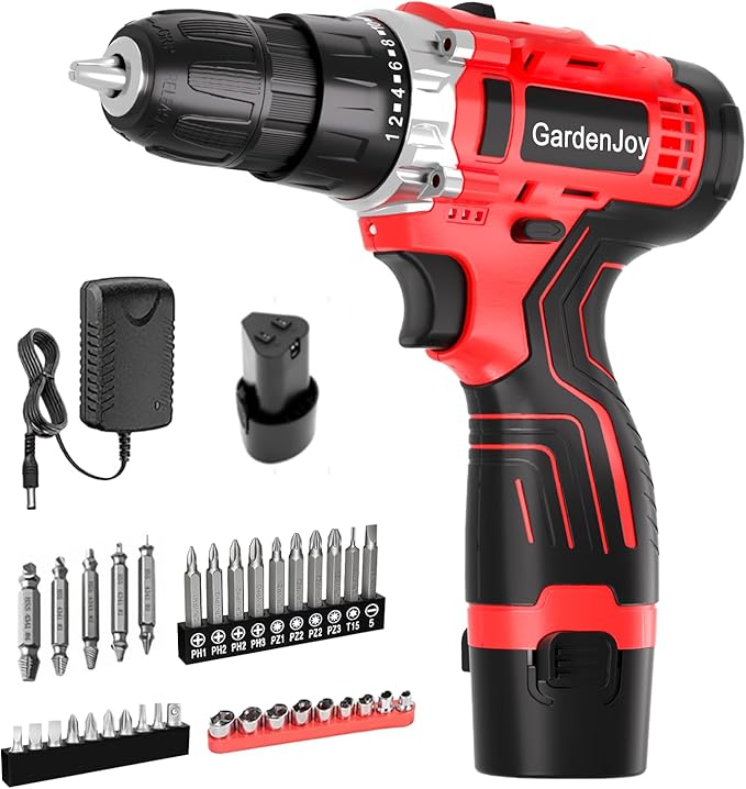Drill Set 12V Cordless Electric Drill Driver Set,Powerful Lightweight Portable Rechargeable Screwdriver Accessories,2 Batteries 2-Speed 24+1 Position Wood/Wall Drilling Screw Driving women DIY Tool