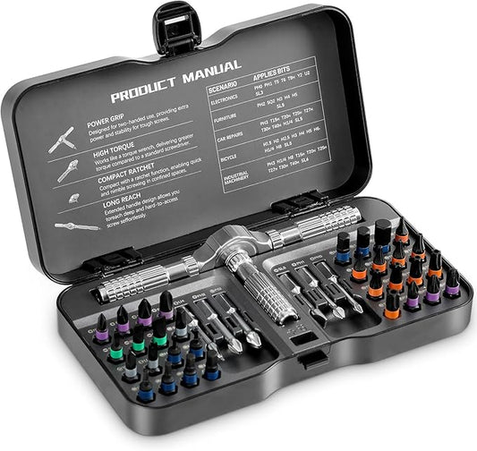 40 In 1 Ratcheting Screwdriver Set,Multi S2 Steel Bits with Detachable Ratchet Handle,Ratchet Screwdriver Set for Furniture Assembly, Electronics Repair, Bicycle,DIY