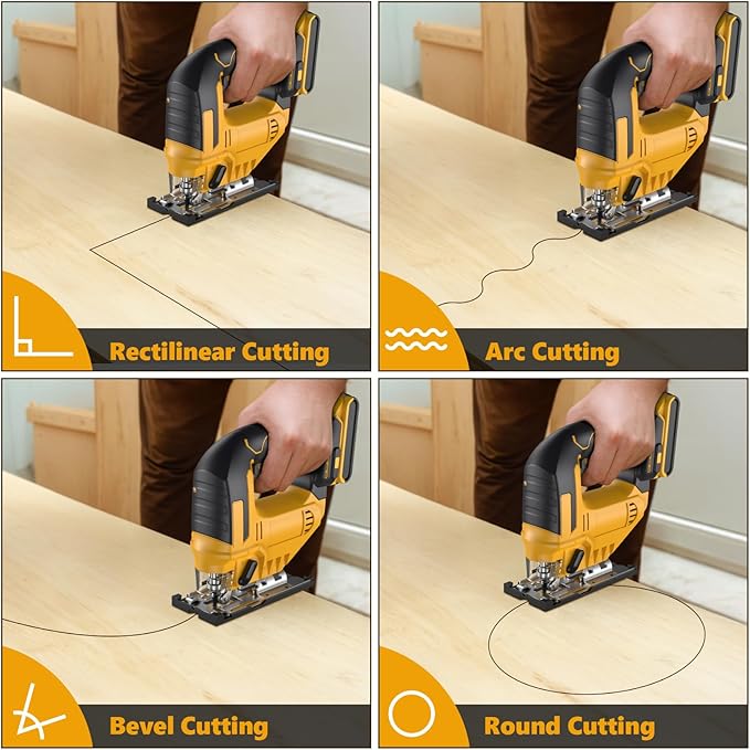 Cordless Jig Saw for Dewalt 20v Max Battery, Brushless Orbital Jigsaw, 0°- 45° Bevel Cuts, 3 Orbital Settings with LED Light for Straight Curve Circle Cutting (No Battery)
