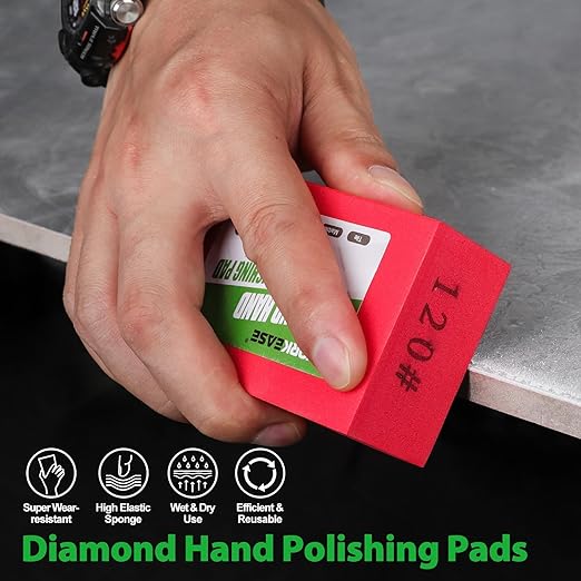 Diamond Hand Polishing Pads, 5PCS Diamond Sanding Pads 60/120/240/400/1000 Grit Sanding Block Foam Backing for Tile Glass Stone Marble Granite Ceramics Metal Wet&Dry